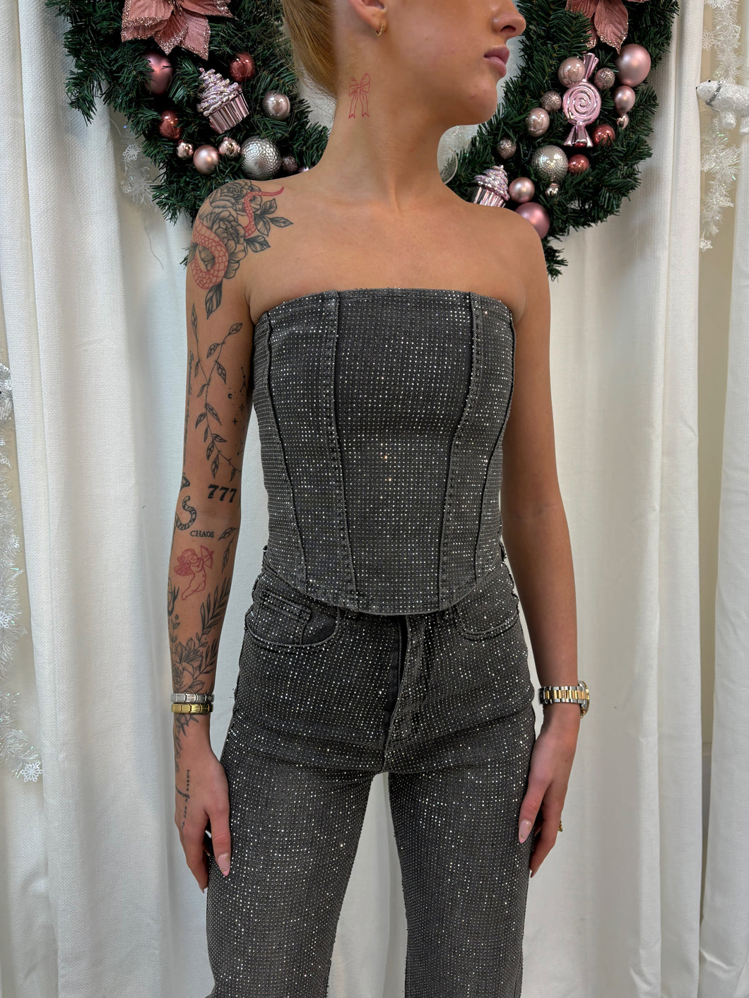 LUXE 1000+ Diamanté Corset Top in Grey