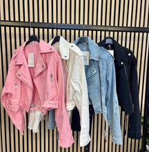 Load image into Gallery viewer, DENIM BIKER JACKET ( 4 COLOURS)
